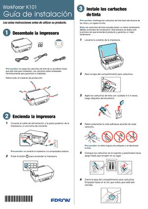 Page 1
Guía de instalación
5	� �������������� ��������� ��������������� ��� ���� �������	�
������� ������� ��������� ��������������� ��� ���� ��������������	����	�����	����������	�������	���	��������	�����	����	��������	�
d�m����d�	�f���z�.	�C�m����b�	�q��	���	������	����é	����	�
d�b���	�d�	����	�����ü����	�d�	����	������	����������.
Carta A4
6	� ������ � �����������b����� d� �� b��d��� d�� �������	�
������ ������������b����� d� �� b��d��� d�� �������������	��	��������	���	���b�����	�d�	���	�b��d���	�d��...