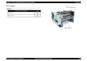 Page 115EPSON AcuLaser M2000D/M2000DN/M2010D/M2010DN Revision BDISASSEMBLY AND ASSEMBLY      Main Unit Disassembly/Reassembly 1064.3.7  Group 7CONTENT
Parts/Units to be Disassembled
Guide
Fuser UnitPaper Eject Unit
AB
Paper Eject Unit
Fuser Unit
A
B 