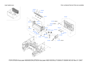 Page 192FOR EPSON AcuLaser M2000D/DN,EPSON AcuLaser M2010D/DN,LP-S300/LP-S300N N\
O.05 Rev.01 CA07
Only numbered Service Parts are available.CA07-MECH-041
05-A02
05-A01
05-02605-027
05-019
05-028A
A
05-014
05-014
05-018
05-018
(x2pcs)
(x2pcs)05-005
05-021
05-019
05-02005-020
05-024
05-024
05-011
05-004(x2pcs)05-003
05-009
05-001
05-002
05-023
05-017
05-022
05-006
05-00705-010
05-016 