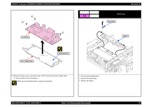 Page 87EPSON AcuLaser M2000D/M2000DN/M2010D/M2010DN Revision BDISASSEMBLY AND ASSEMBLY      Main Unit Disassembly/Reassembly 784. Remove the four screws, and remove the LVPS Unit from the Power Supply Plate.
C) Silver / M3x6 / S-Tite: Four pieces
Make sure the Insulating Sheet is properly positioned.
C
C
C
C
Power Supply PlateLVPS Unit
Insulating Sheet
HVPS Unit
1. Put the printer upside down.2. Remove the Resin Ring.3. Remove the holder. 
C3
Resin Ring
Holder 