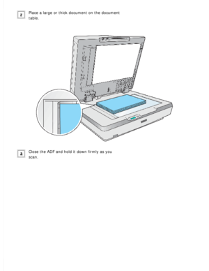 Page 38
Place a large or thick document on the document 
table.
 
Close the ADF and hold it down firmly as you 
scan.
  