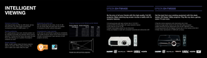 Page 4INTELLIGENT 
VIEWING
Extensive connectivity
Just plug and play your Blu-ray, DVD player, set-top 
box and more. Our wide range of future-proof 
connections include 2 x HDMI version 1.3.
Flexible positioning
For a great picture in any room, the lens position can 
be changed horizontally and vertically without picture 
distortion. Furthermore the Fujinon lens gives the best 
throw ratio allowing you to position the projector 
wherever you want. 
Simple integration
Sleek, modern styling makes the Epson...