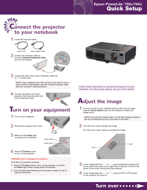 Page 11Locate the required cables:
2Connect the computer cable to 
the blue Computer/Component Video
port on the projector.
3Connect the other end to your notebook’s video-out
or  monitor port.
NOTE:If your notebook has a DVI connector, you need to use an
optional DVI-to-VGA adapter with the included computer cable
(see your computer’s documentation). 
4Connect the power cord to the
projector, then plug the other end
into an electrical outlet.
1Turn on your notebook.
2Remove the projector’s lens cover.
3Make...