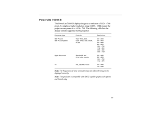 Page 11597
PowerLite 700 0X B
pro -c h7.fm   P age 9 7  Friday,  November 7, 199 7  5:25 PM 