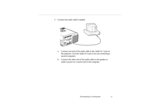 Page 29Connecting to a Co mputer
3. Con nec t th e aud io  cab le  if  neede d.  
pro -c h1.fm   P age 1 1  Friday,  November 7, 199 7  5:22 PM 