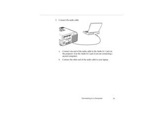 Page 33Connecting to a Co mputer
3. Con nec t th e aud io  cab le.  
pro -c h1.fm   P age 1 5  Friday,  November 7, 199 7  5:22 PM 