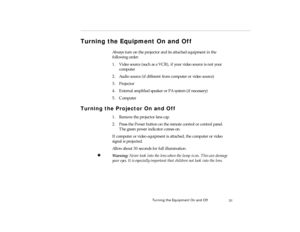 Page 49Turn ing th e Equ ipmen t On and Off
T urni ng  the  Equ ip m ent On  and O ff
pro -c h2.fm   P age 3 1  M onday,  November 10, 199 7  1:36 PM 