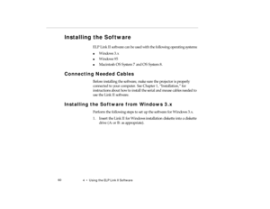 Page 784  •   Us ing th e EL P L ink  II Sof tware
I n stal ling  t h e So ftw are
pro -c h4.fm   P age 6 0  M onday,  November 10, 199 7  1:37 PM 