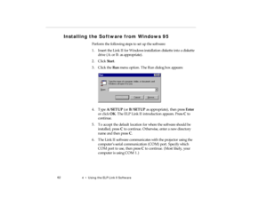 Page 804  •   Us ing th e EL P L ink  II Sof tware
I n stalli ng the S oftware from Wi ndo ws  95 
pro -c h4.fm   P age 6 2  M onday,  November 10, 199 7  1:37 PM 