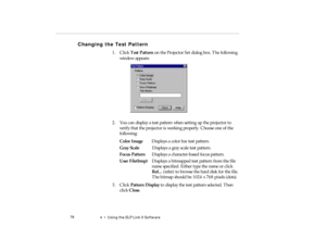 Page 964  •   Us ing th e EL P L ink  II Sof tware
C hanging the Test  Patte rn  
pro -c h4.fm   P age 7 8  M onday,  November 10, 199 7  1:37 PM 