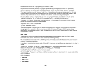 Page 202

Gnomovision
version69,Copyright ©)year name ofauthor
 Gnomovision
comeswithABSOLUTELY NOWARRANTY; fordetails type`show w.This isfree
 software,
andyouarewelcome toredistribute itunder certain conditions; type`show cfor details.
 The
hypothetical commands`showwand `show cshould showtheappropriate partsofthe General
 Public
License. Ofcourse, thecommands youusemay becalled something otherthan`show wand
 `show
c;they could evenbemouse-clicks ormenu items--whatever suitsyourprogram.
 You
should alsogetyour...