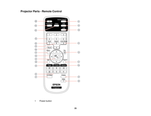 Page 25

Projector
Parts-Remote Control
 1
 Power
button
 25  