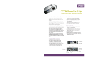 Page 1Projection SystemEPSON original LCD prism technologyProjection MethodFront/rear/ceiling mountLCD
Size 0.9
Driving Method EPSON Poly-Silicon TFT Active Matrix
Pixel Number 786,432 dots (1024 x 768) x 3
Native Resolution XGA
Aspect Ratio 4:3 (supports 16:9, 5:4)
Pixel Arrangement StripeProjection Lens
Type Manual: zoom/focus
F-number 1.74 to 2.06
f-number 28.3mm to 37.98mm
Zoom ratio 1:1.35Lamp
Type 200W UHE
Life (typical) 1500H (can last about 5 yrs. based on 
6 hours/week x 50 weeks/year)Screen Width...