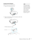 Page 23
Displaying and Adjusting the Image23
Turning On the Projector
Follow these steps to turn on the projector: 
1. Open the A/V Mute slide (lens cover).
2. Plug one end of the power cable into the projector, and the other end into an electrical outlet.
The  Ppower light turns orange.
note
You can set the projector to 
automatically turn off the 
lamp and enter “sleep mode” 
when it has not received any 
signals or the A/V Mute slide 
remains closed for a period 
of time. This conserves 
electricity, cools...