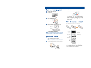 Page 2Quick Setup
Before using the projector, make sure you read the safety instructions in the 
User’s Guide on your projector CD.
Connect the projector
Choose from the following connections:
Computer Monitor Port
Connect a computer using the VGA cable that came with the projector.
Connect one end to the projector’s Computer1 or Computer2 port, and the 
other end to your computer’smonitor port. If you are using a notebook, 
switch it to external display. You can also connect an audio cable to the 
Audio1 or...