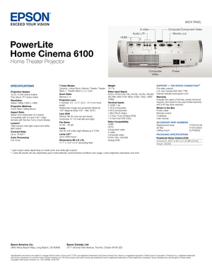 Page 2Epson America, Inc.3840	Kilroy	Airport	Way,	Long	Beach,	CA	90806
Specifications	and	terms	are	subject	to	change	without	notice.	Epson	and	E-TORL	are	registered	trademarks	and	Epson	Exceed	Your	Vision	is	a	registered	logomark	of	Seiko	Epson	Corporation.	PowerLite	is	a		registered	trademark	and	Epson	Connection	is	a	service	mark	of	Epson	America,	Inc.	All	other	product	and	brand	names	are	trademarks	and/or	registered	trademarks	of	their	respective	companies.	Epson	disclaims	any	and	all	rights	in	these...