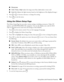 Page 49
Doing More with PowerLite Presenter49
■Sharpness
■ Color Temp. 
(High makes the image more blue; Low makes it more red.)
■Auto Iris (Adjusts the light intensity based on the brightness of the displayed image.)
4. Press   or   to increase, decrease, or change the setting.
5. Press   to exit the menu.
Using the Others Setup Page
The Others Setup Page lets you select variou s settings, including screensaver, Video CD 
options, and MP3/WMA/JPEG file navigation. You can also display your code for DivX 
video...