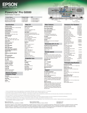 Page 81  Color and white light output will vary depending on mode selected. Wh\
ite light output measured using ISO 21118 standard. 
2  This projector does not meet the DICOM standard Part 14 and should not be used as a medical diagnostic device.
3  Data source: ProjectorCentral.com Jan 2011. Average of 1038 shipping models for which manufacturers provided lumens and total power data, all resolutions and brightness levels.
4  See our website for convenient and reasonable recycling options at...