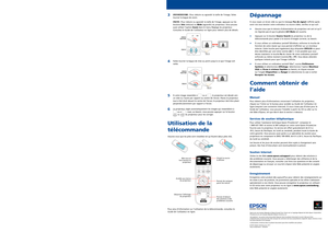 Page 4Installation rapide
Avant d’utiliser le projecteur, assurez-vous de lire les instructions de sécurité 
dans le Guide de l’utilisateur en ligne.
Remarque : Les illustrations montrent le projecteur VS310/VS315W, mais les 
instructions sont les mêmes pour le projecteur VS210, à moins d’indications 
contraires.
Branchez le projecteur
Choisissez parmi les connexions suivantes. Voyez les sections ci-dessous ou 
consultez le Guide de l’utilisateur en ligne pour obtenir plus de détails.
Ordinateur
Port USB...