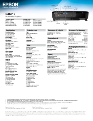 Page 4Specifications and terms are subject to change without notice. Epson, E-TORL and Instant Off are registered trademarks, Epson Exceed Your Vision is a registered logomark and Better Products for a Better 
Future is a trademark of Seiko Epson Corporation. PrivateLine is a registered trademark, Duet is a trademark and Epson Connection is a service mark\
 of Epson America, Inc. SmartWay is a service mark of 
the U.S. Environmental Protection Agency. All other product and brand names are trademarks and/or...