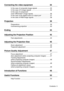 Page 5Contents- 3
Connecting the video equipment  35
In the case of composite image signals  ............................. 35
In the case of S image signals  ........................................... 35
In the case of component
(color differential*) image signals  ....................................... 36
In the case of the digital tuners D output port .................... 37
In the case of RGB image signals  ...................................... 38
Projection  39
Preparations...