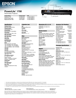 Page 4Epson and Instant \,Off are registered trademarks, Epso\,n E\fceed Your \bision is a registered logomark, and Be\,tter Products for a Better\, Future is a trademark o\,f
Seiko Epson Corpor\,ation. PowerLite an\,d PrivateLine are registered trademarks, Duet\, is a trademark an\,d Epson Connection\, is a service mark\, of Epson America, \,Inc. 
All other product and brand nam\,es are trademarks and/o\,r registered trademarks of t\,heir respective companie\,s. Epson disclaims\, any and all right\,s in these...