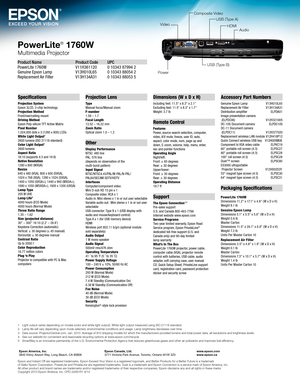 Page 4Epson and Instant \,Off are registered trademarks, Epso\,n E\fceed Your \bision is a registered logomark, and Be\,tter Products for a Better\, Future is a trademark
of Seiko Epson Cor\,poration. PowerLite\, and PrivateLine a\,re registered trademarks, Duet\, is a trademark an\,d Epson Connection\, is a service mark\, of Epson America, \,Inc.  
All other product and brand nam\,es are trademarks and/o\,r registered trademarks of t\,heir respective companie\,s. Epson disclaims\, any and all right\,s in...