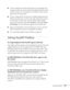 Page 175Solving Problems175
■If you’re using Access Point mode and you’re connecting to the 
wrong network, you may be experiencing signal interference from 
another network. Try resetting your access point or base station, 
then restart NS Connection.
■If you’re using AirPort, the projector’s ESSID should match the 
AirPort network name, not the name of the AirPort base station. 
To check the network name, start the AirPort Admin utility, 
select your base station, and click 
Configure. Then click Show 
All...