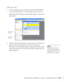 Page 121Presenting From a USB Drive, Camera, or CompactFlash Card121
Follow these steps:
1. Use the navigation tools on the left side of the EMP SlideMaker 2 
screen to locate the files you want to include in your scenario. 
PowerPoint, JPEG, bitmap, and movie files appear as icons in the 
file window.
2. Click the icon for each file that you want to preview. The preview 
appears in the thumbnail preview window. If you click a 
PowerPoint icon, thumbnail images are generated for all the slides 
in the PowerPoint...