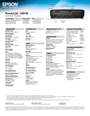 Page 4Specifications and terms are subject to change without notice. Epson, E-TORL, Instant Off and PowerLite are registered trademarks, Epson Exceed Your Vision is a registered logomark and Better Products for 
a Better Future is a trademark of Seiko Epson Corporation. PrivateLine is a registered trademark, Duet is a trademark and Epson Connection is a service mark\
 of Epson America, Inc. SmartWay is a service mark 
of the U.S. Environmental Protection Agency. All other product and brand names are trademarks...