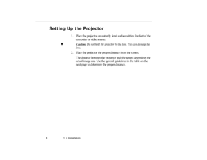 Page 221  •   Ins tal la tion
S etti ng  Up t h e  Pr oje ctor
pro -c h1.fm   P age  4  Friday,  November 7, 199 7  5:22 PM 