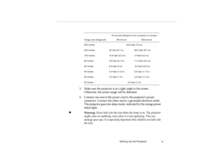 Page 23Setting Up the Pr oje ctor
3 . Mak e su re  the  pro je ct or  is  at a  right a ngl e t o  th e sc re en. 
pro -c h1.fm   P age  5  Friday,  November 7, 199 7  5:22 PM 