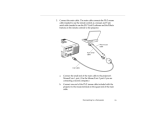 Page 31Connecting to a Co mputer
2. Con nect t he m ain  cab le.  The  m ain  cab le  co n n ec ts t he P S/2 m ou se 
m ain  c a b le
 
pro -c h1.fm   P age 1 3  Friday,  November 7, 199 7  5:22 PM 