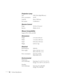 Page 6964Technical Specifications
Projection Lamp
Ty p e U H E  ( U l t r a  H i g h  E f f i c i e n c y )
Power consumption 160 W
Lamp life About 1500 hours 
Part number V13H010L16
Remote Control
Range 32.8 feet (10 meters)
Batteries Alkaline AA (2)
Mouse Compatibility
Supports PS/2, USB, and ADB
Dimensions
Height 3.14 inches (80 mm)
Width 11.8 inches (300 mm)
Depth 8.66 inches (220 mm)
Weight 6.8 lb (3.1 kg)
Electrical
Rated frequency 50/60 Hz
Power supply 100 to 120 VAC, 2.4 A
200 to 240 VAC, 1.2 A
Power...