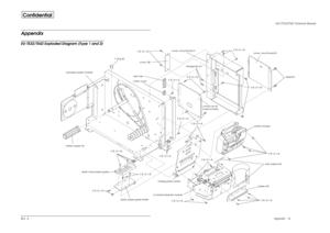 Page 110Rev. AAppendix   -1 EU-T532/T542 Technical ManualConfidentialAppendixEU-T532/T542 Exploded Diagram (Type 1 and 2)
roll paper supply moduleholder, paper roll
control circuit 
board module
cover, circuit board A
cover, circuit board Bprinter module
holding plate, printer
paper exit
cut sheet presenter module
plate, paper guide holder
plate, lower paper guide 
C-ring 46
C.B. (3 
´ 6)C.B. (3 ´ 4)
plapoint
C.B. (3 ´ 4)
C.B. (3 ´ 4)
hexagonal nut
C.B. (3 ´ 6)
C.B. (3 ´ 4)
C.B. (3 
´ 4)C.B. (3 
´ 4)
C.B. (3 ´...