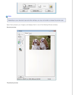 Page 48
Note:
Depending on your document type and other settings, you may not be able \
to change the preview type.
Epson Scan prescans your image(s) and displays them in one of the foll\
owing Preview windows.
Normal preview 
Thumbnail preview  