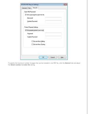 Page 80
To specify the maximum number of pages that can be included in one PDF f\
ile, click the General tab and adjust 
the Select number to make file setting. 