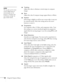 Page 6868Using the Projector Menus
■Tracking
Adjust this value to eliminate vertical stripes in computer 
images.
■Sync
Adjust this value if computer images appear blurry or flicker.
■Position
If the image is slightly cut off on one or more sides, it may not 
be centered exactly. Select this setting and use the arrow 
buttons to center it.
■Progressive
For composite video, S-Video, and component video. Turn 
this setting on to convert interlaced signals into progressive 
signals (best for moving images). Leave...