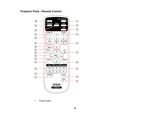 Page 22

Projector
Parts-Remote Control
 1
 Power
button
 22  