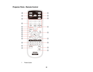 Page 22

Projector
Parts-Remote Control
 1
 Power
button
 22  