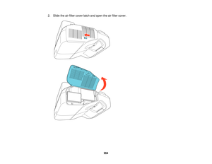 Page 2642. Slide the air filter cover latch and open the air filter cover.
264  