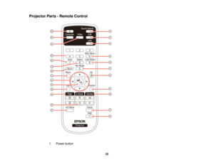 Page 22

Projector
Parts-Remote Control
 1
 Power
button
 22  