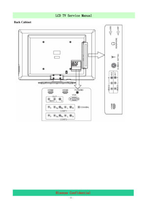 Page 11 
 
 - 11 -
LCD TV Service Manual                         
Hisense Confidential 
Back Cabinet 
 
 
 
         
 
 
 
 
 
 