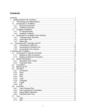 Page 3 1 
Contents 
 
Contents........................................................................\
................................................................. 1
 
1. Getting Started with ToolWare  ........................................................................\
................... 3 
1.1 Terminology and Abbreviations  ........................................................................\
........... 3 
1.2 Introduction to ToolWare...