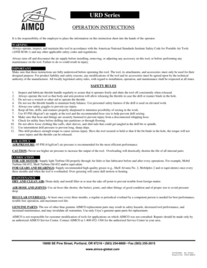 Page 1URD Series 
OPERATION INSTRUCTIONS 
10000 
SE Pine  Street, Portland,  OR 97216 • (503) 254-6600 • Fax  (503) 255-2615  LIT-MAN680  Rev. 03/2016 
Printed in USA 
©2016 AIMCO It is the responsibility of the employer to place the information on this instruction sheet into the hands of the operator. 
WARNING
 Always operate, inspect, and maintain this tool in accordance with the American National Standards Institute Safety Code for
  Portable Air Tools 
(ANSI B186.1) and any other applicable safety codes...