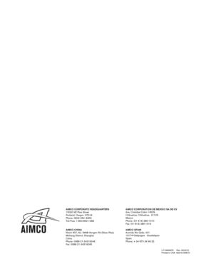 Page 19AIMCO CORPORATE HEADQUARTERS 10000 SE Pine Street 
Portland, Oregon  97216  
Phone: (503) 254– 6600 
Toll Free: 1 -800- 852-1368  
AIMCO

 CHINA  
Room 607, No. 3998 Hongxin Rd Dibao Plaza  
Minhang District, Shanghai   
China  
Phone: 0086 -21- 34319246  
Fax: 0086- 21-34319245
  LIT-MA
N970      Rev. 03/2016  
Printed in USA  ©2016 AIMCO AIMCO C
ORPORATION D E
 MEXICO S A DE CV 
Ave. C ristobal C olon 14529 
Chihuahua, C hihuahua.  31125 
Mexico 
P
hone: ( 01-614) 380- 1010 
Fax: (01 -614) 380- 1019...