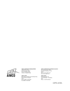 Page 16AIMCO CORPORATE HEADQUARTERS 10000 SE Pine Street 
Portland, Oregon  97216  
Phone: (503) 254– 6600 
Toll Free: 1 -800- 852-1368  
AIMC

O CHINA  
Room 607, No. 3998 Hongxin Rd Dibao Plaza  
Minhang District, Shanghai   
China  
Phone: 0086 -21- 34319246  
Fax: 0086- 21-34319245
  LIT-MA
N980      Rev. 03/2016  
Printed in USA  ©2016 AIMCO AIMCO C
ORPORATION D E
 MEXICO S A DE CV 
Ave. C ristobal C olon 14529 
Chihuahua, C hihuahua.  31125 
Mexico 
P
hone: ( 01-614) 380- 1010 
Fax: (01 -614) 380- 1019...