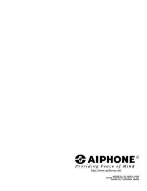 Page 40AIPHONE CO., LTD., NAGOYA, JAPAN
AIPHONE CORPORATION, BELLEVUE, WA, USA
AIPHONE S.A.S., LISSES-EVRY, FRANCE
http://www.aiphone.net/ 