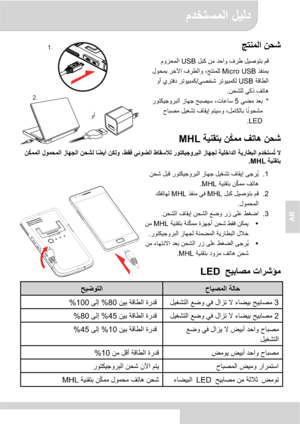 Page 47 Ýóß©
2  
AR
 å£·
Ý‘Û åã  Ñ­Á Ýó»í—‘ á× USB 
«Ôçã‘ Micro USB Ýí£ã‘   ìž—çãàß
 USB ò»§· ­—íó‘ãÛß / íƒ ñ­—Ó© ­—íó‘ãÛ
å£·àß òÛ« Ñ—Žë .
* ò¿ã ©Ì‘ 5  ¯ŽìŸ ¢‘»ó³ ì•ŽËŽ³
»ã ÝóÐ·— ÑŽØó‡ á—ó³í ìÝãŽÛßŽ‘ Žçí£·ãñ
¡Ž‘
LED .
”óçØ—‘ åÛãã Ñ—Žë å£·÷
MHL
   å£·ß Ž¿óƒ åÛßí ìÁØÓ  ÁŽØ³øß  ¯ŽìŸß  á©§—³— û ÷õ
ñ
”óçØ—‘ MHL .
.1 å£·...