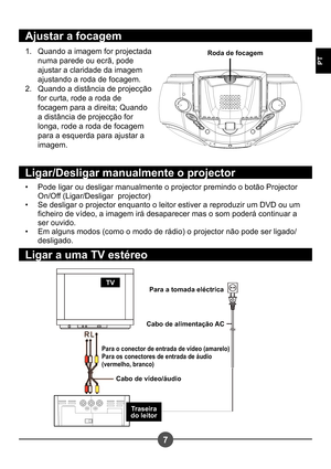 Page 1247
PT
Quando a imagem for projectada  
numa parede ou ecrã, pode 
ajustar a claridade da imagem 
ajustando a roda de focagem.
Quando a distância de projecção 
for curta, rode a roda de 
focagem para a direita; Quando  
a distância de projecção for  
longa, rode a roda de focagem 
para a esquerda para ajustar a 
imagem.
1. 
2.
Ajustar a focagem
Roda de focagem
Pode ligar ou desligar manualmente o projector premindo o botão Projector  
On/Off (Ligar/Desligar  projector)
Se desligar o projector enquanto o...